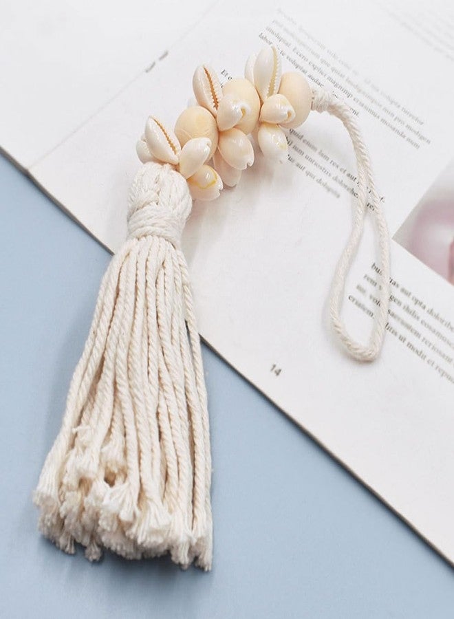 OFFSCH 2pcs Coastal Seaside Decor Boho Cowrie Shells Wooden Bead Strand Wreath Banner Farmhouse Garland Cotton Thread Decorative Tassel - Image 3